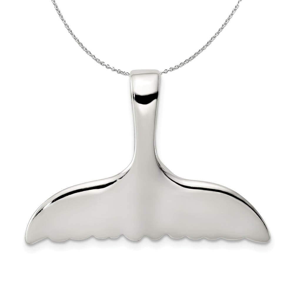 Sterling Silver Large Polished Whale Tail Slide Necklace, Item N15717 by The Black Bow Jewelry Co.