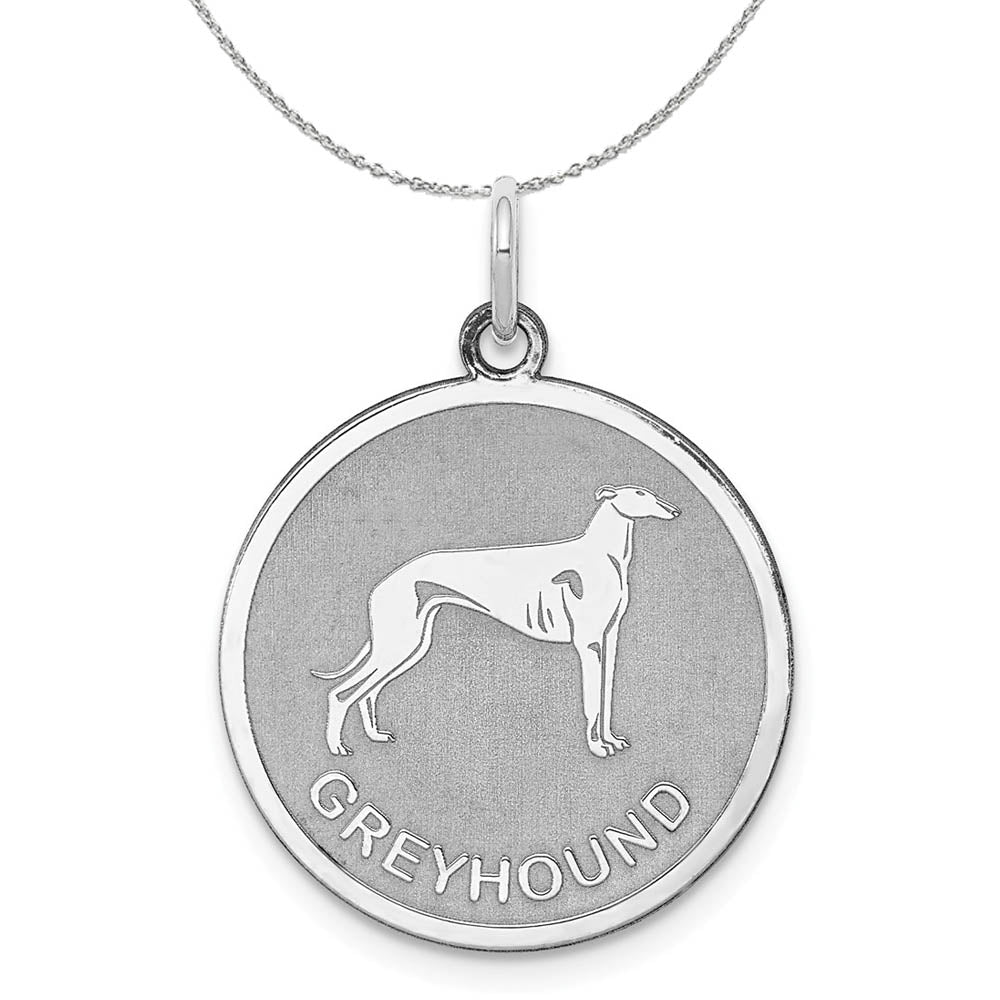 Sterling Silver Laser Etched Greyhound Dog 19mm Necklace, Item N15738 by The Black Bow Jewelry Co.
