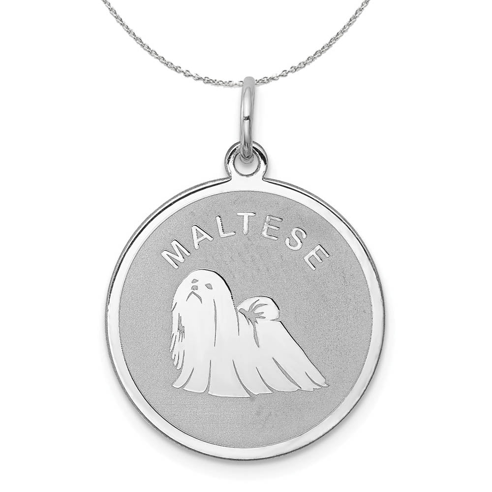 Sterling Silver Laser Etched Maltese Dog 19mm Necklace, Item N15742 by The Black Bow Jewelry Co.