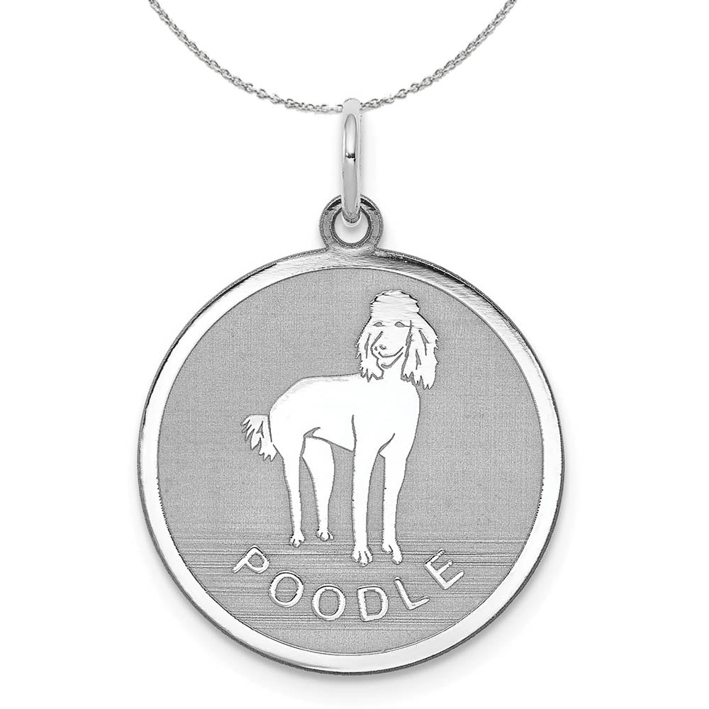 Sterling Silver Laser Etched Poodle Dog 19mm Necklace, Item N15746 by The Black Bow Jewelry Co.