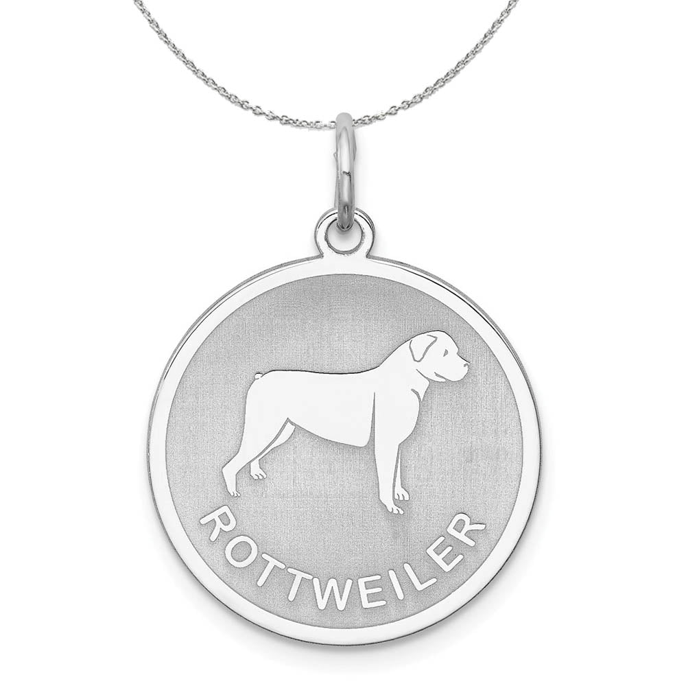 Sterling Silver Laser Etched Rottweiler Dog 19mm Necklace, Item N15748 by The Black Bow Jewelry Co.