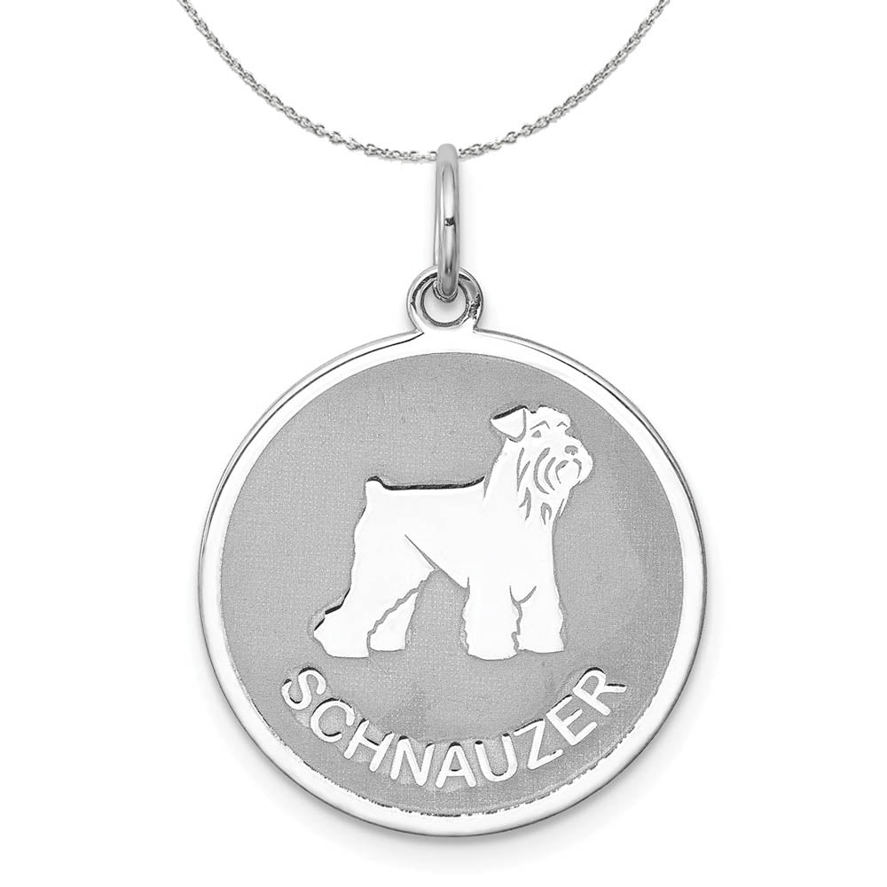 Sterling Silver Laser Etched Schnauzer Dog 19mm Necklace, Item N15750 by The Black Bow Jewelry Co.