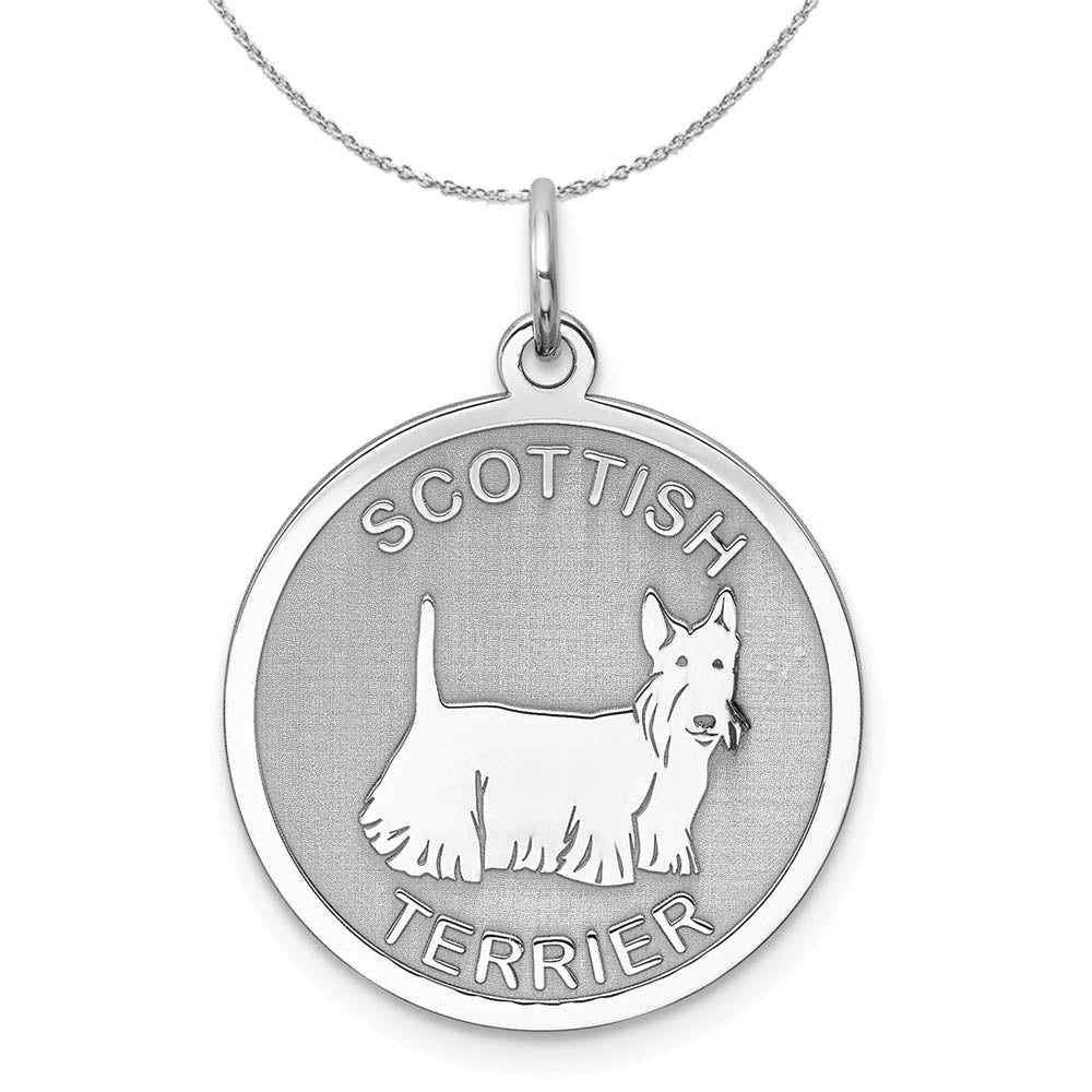 Sterling Silver Laser Etched Scottish Terrier Dog 19mm Necklace, Item N15751 by The Black Bow Jewelry Co.