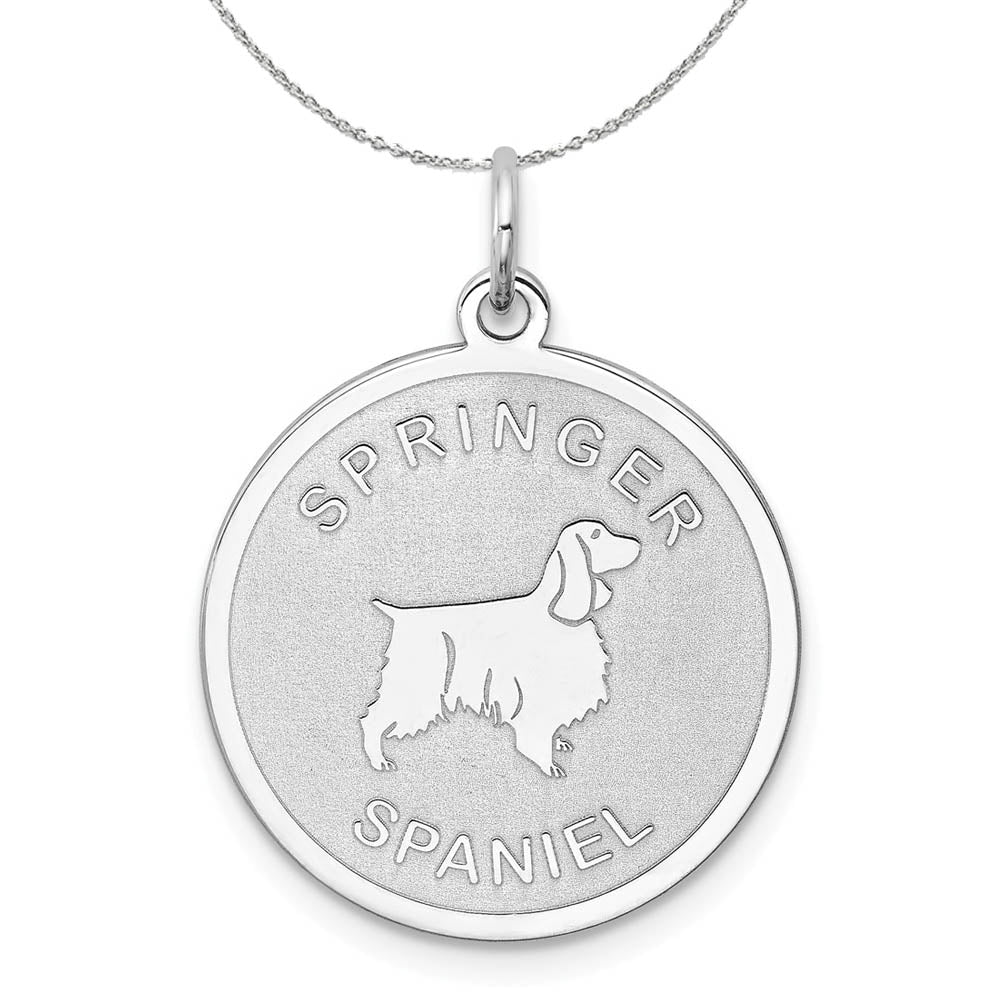 Sterling Silver Laser Etched Springer Spaniel Dog 19mm Necklace, Item N15755 by The Black Bow Jewelry Co.