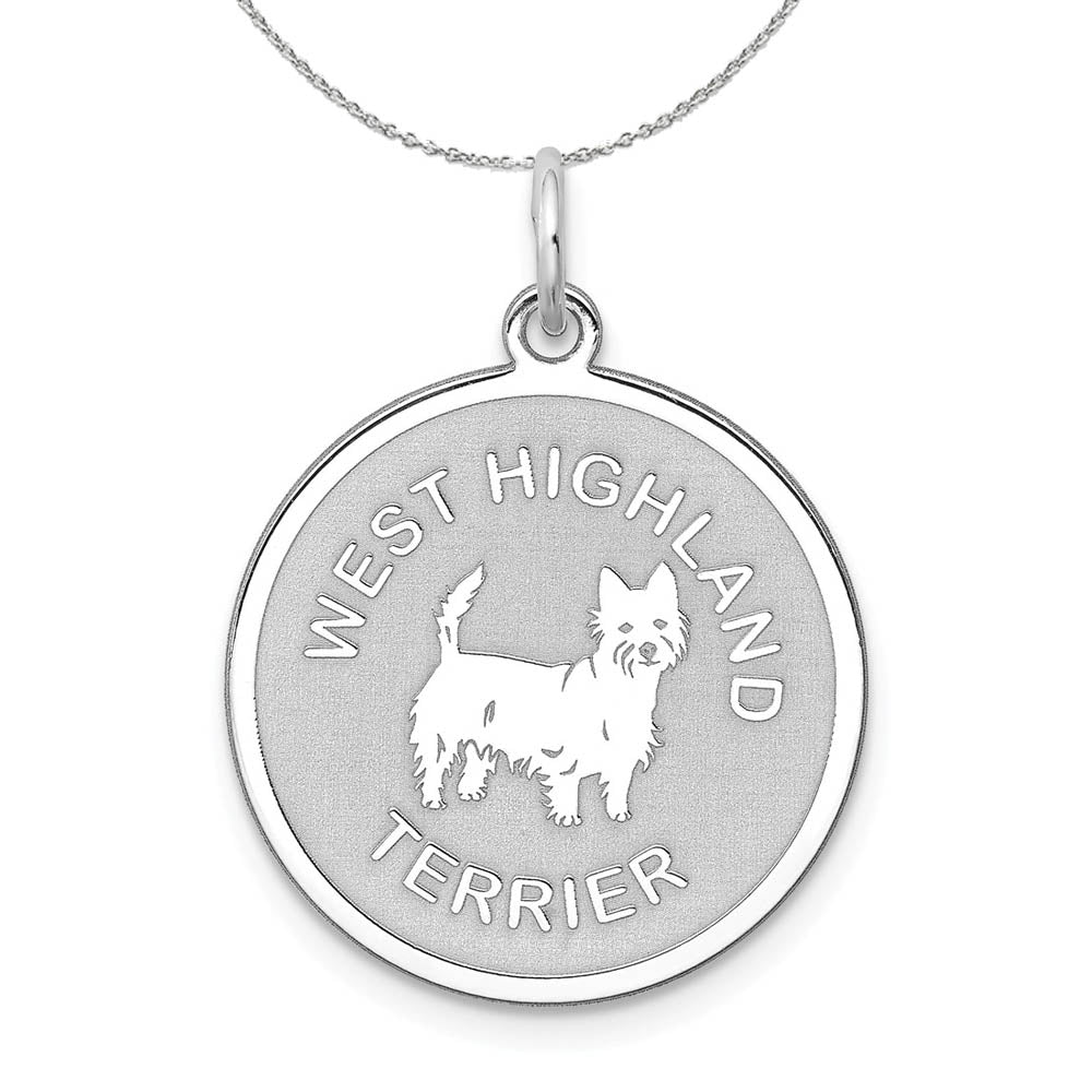 Sterling Silver Laser Etched West Highland Terrier 19mm Necklace, Item N15759 by The Black Bow Jewelry Co.