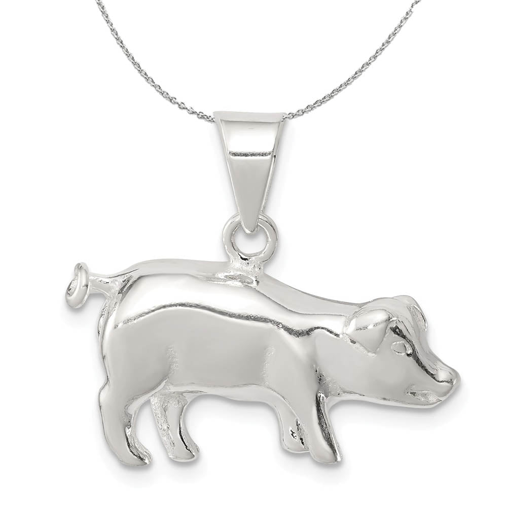Sterling Silver 2D Polished Pig Necklace, Item N15767 by The Black Bow Jewelry Co.