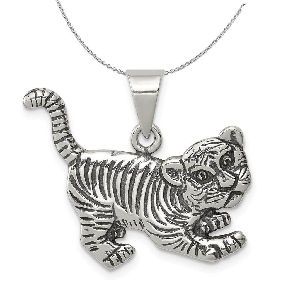 Sterling Silver Antiqued Tiger Cub Necklace, Item N15770 by The Black Bow Jewelry Co.