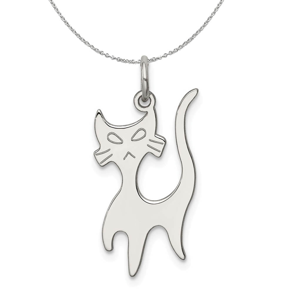 Sterling Silver Whimsical Cat Charm or Necklace, Item N15779 by The Black Bow Jewelry Co.