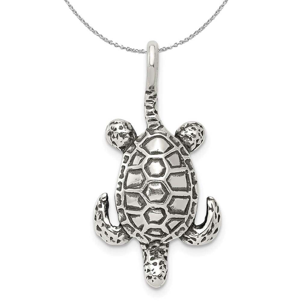 Sterling Silver Antiqued Sea Turtle Necklace, Item N15786 by The Black Bow Jewelry Co.