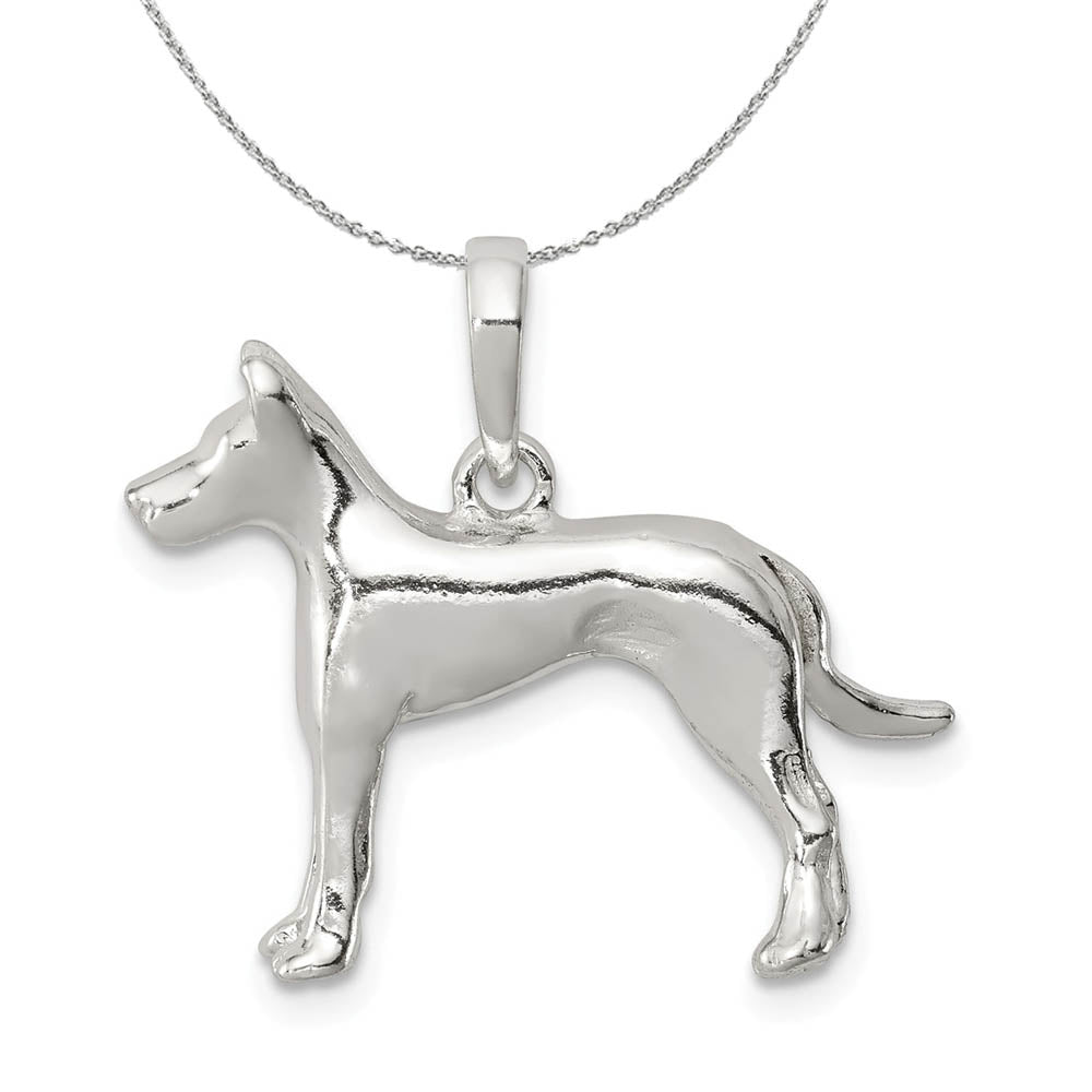 Sterling Silver Polished 3D Great Dane Necklace, Item N15805 by The Black Bow Jewelry Co.