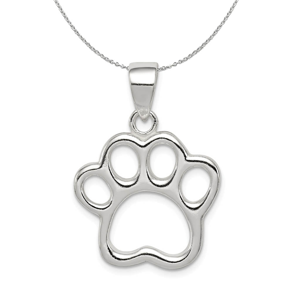 Sterling Silver 20mm Open Paw Print Necklace, Item N15806 by The Black Bow Jewelry Co.