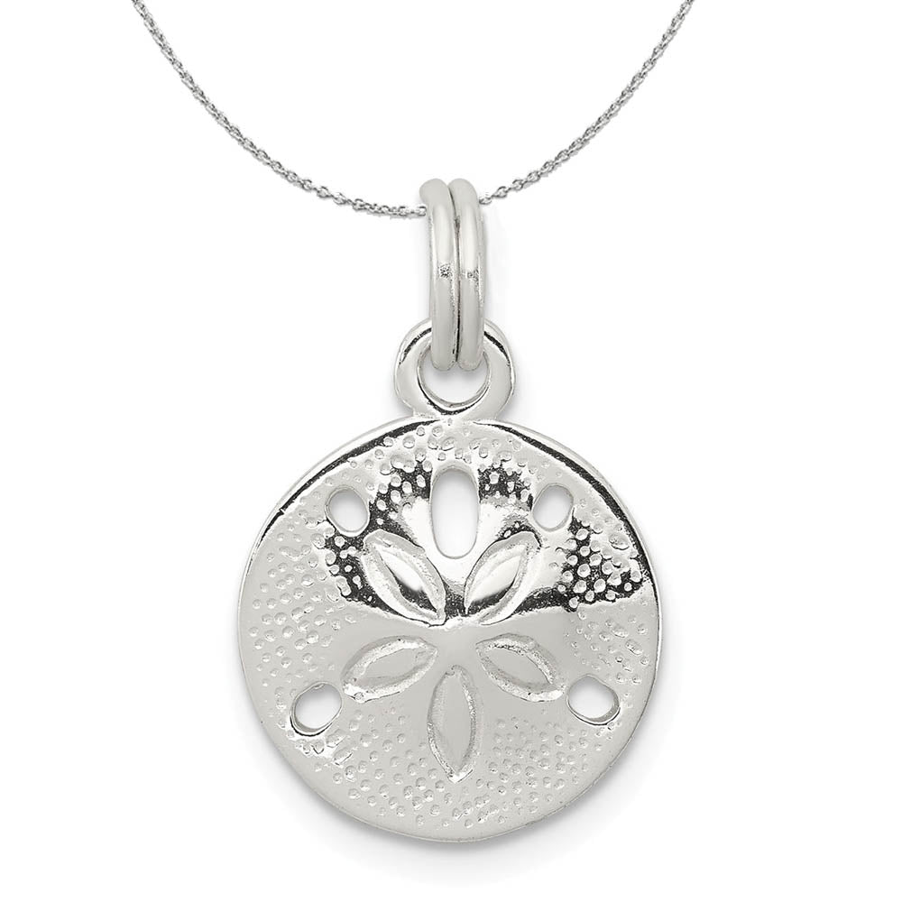 Sterling Silver 13mm Polished Sand Dollar Charm Necklace, Item N15810 by The Black Bow Jewelry Co.