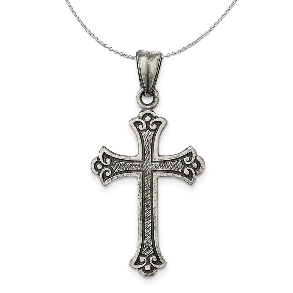 Sterling Silver Antiqued Fleur de Lis Cross Necklace, Item N15815 by The Black Bow Jewelry Co.