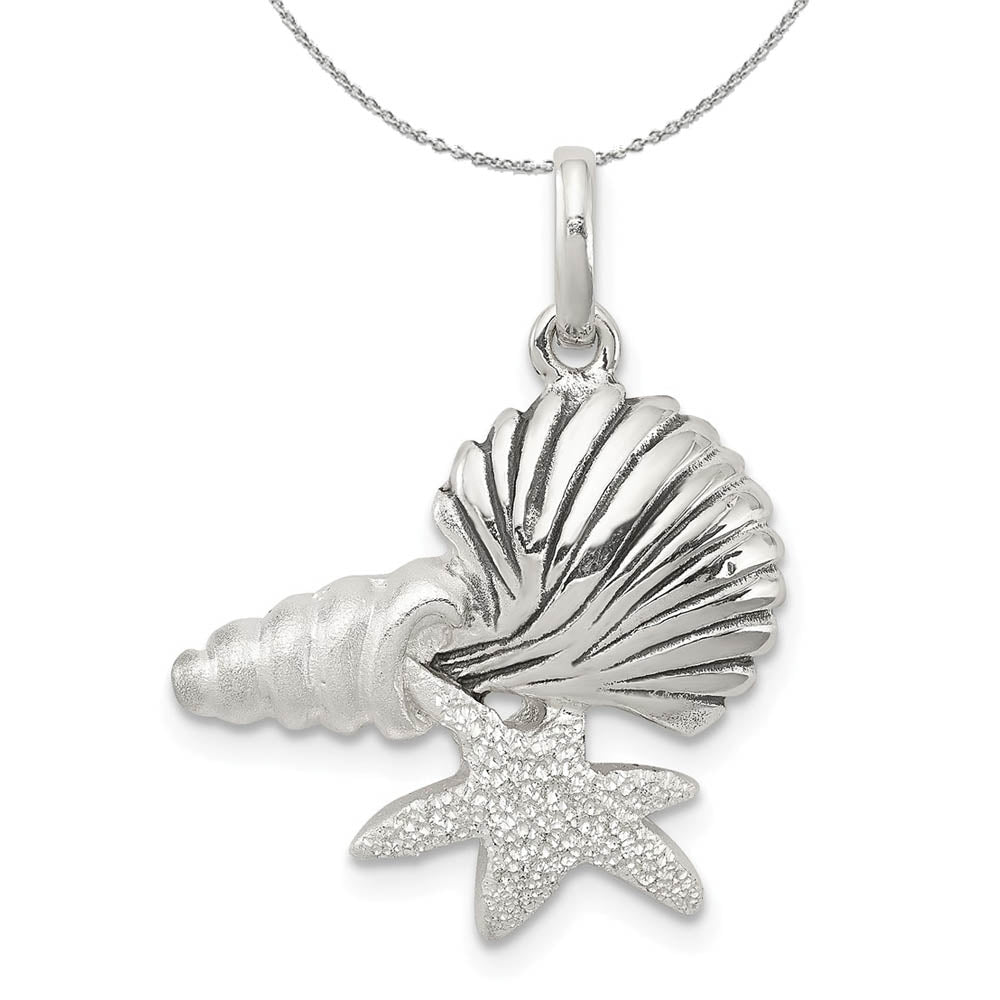Sterling Silver Cluster Seashells Necklace, Item N15816 by The Black Bow Jewelry Co.