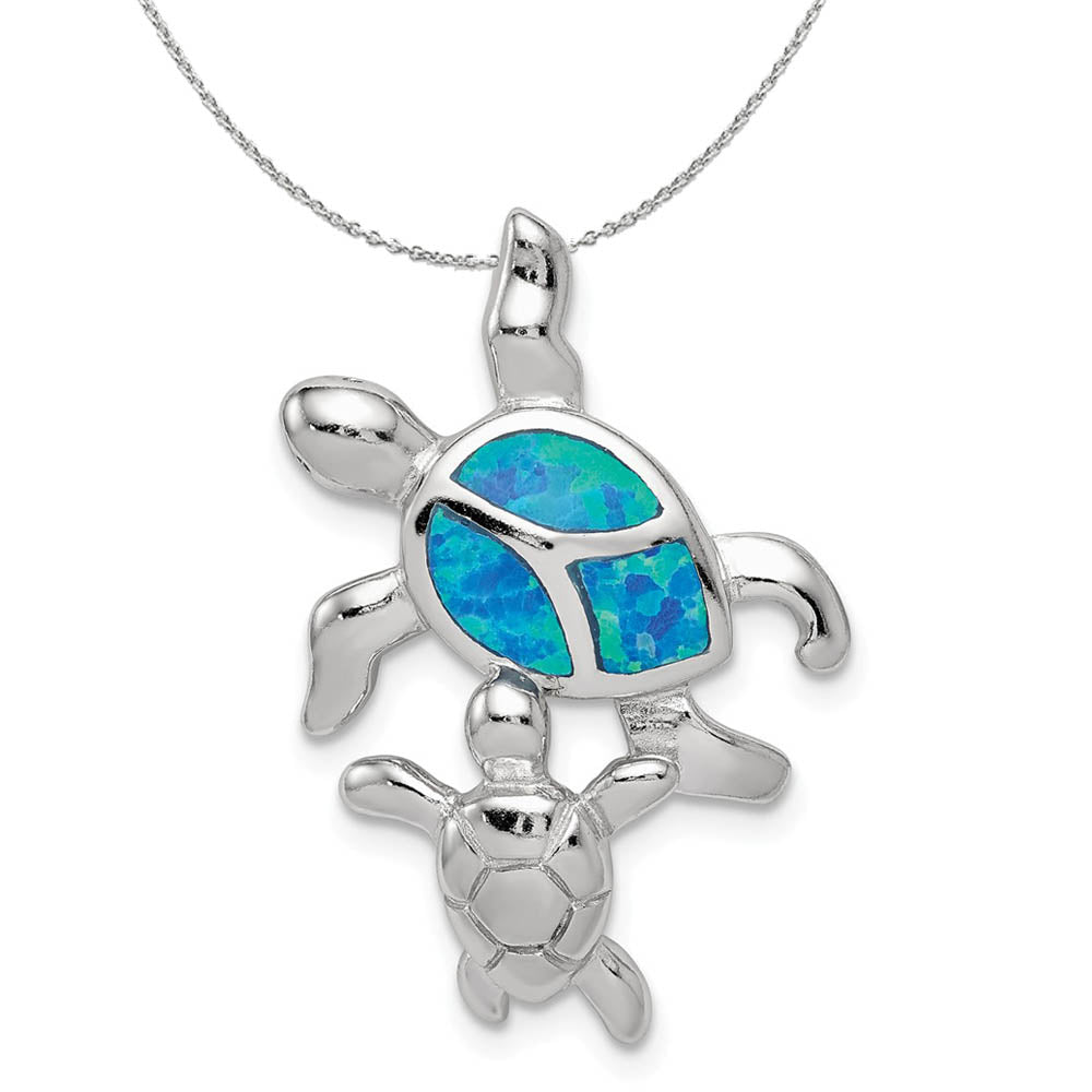 Sterling Silver and Created Opal Sea Turtles Necklace, Item N15819 by The Black Bow Jewelry Co.