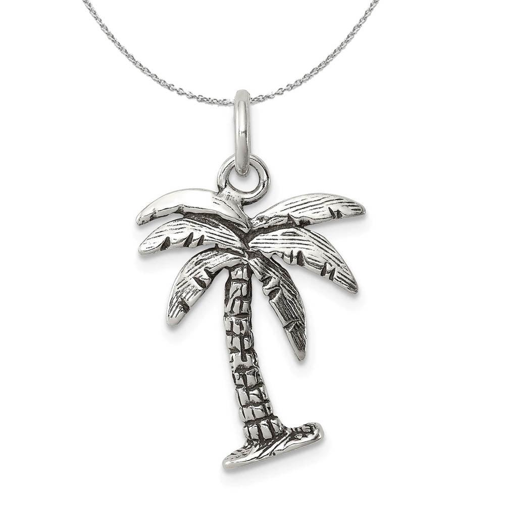 Sterling Silver 3D Antiqued Palm Tree Necklace, Item N15823 by The Black Bow Jewelry Co.