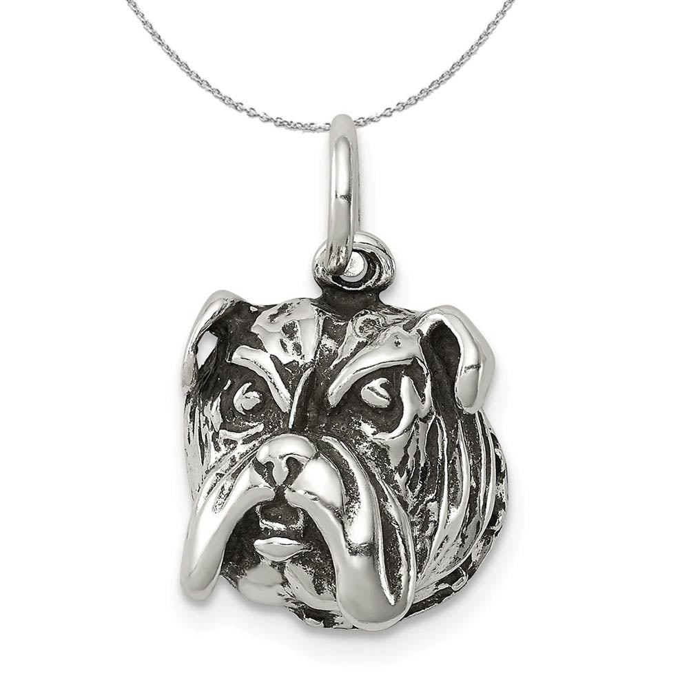 Sterling Silver 12mm Antiqued Bulldog Head Charm or Necklace, Item N15825 by The Black Bow Jewelry Co.