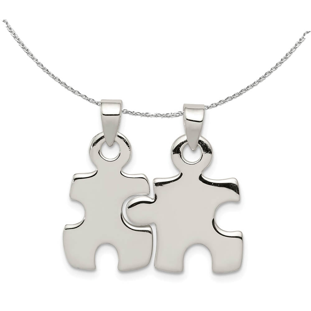 Sterling Silver, Set of 2, Polished Puzzle Piece Pendants Necklace, Item N15846 by The Black Bow Jewelry Co.