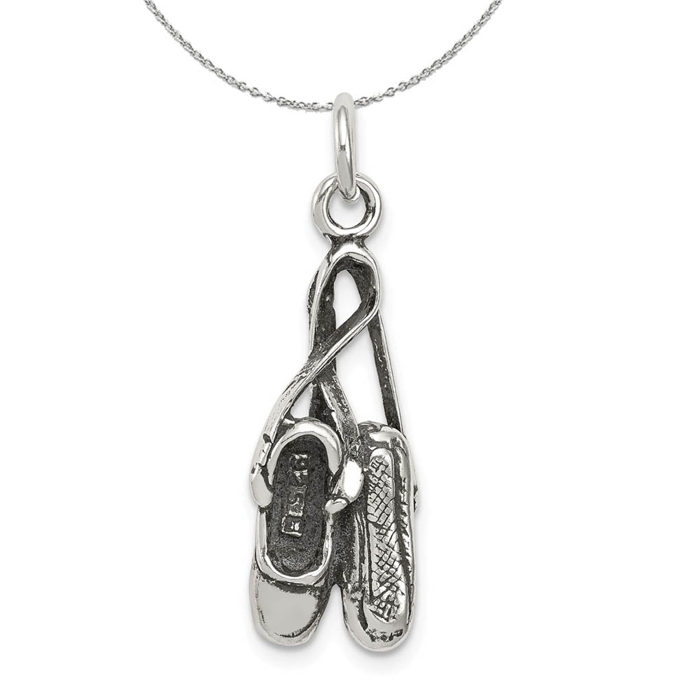 Sterling Silver Antiqued Ballet Shoes Necklace, Item N15867 by The Black Bow Jewelry Co.