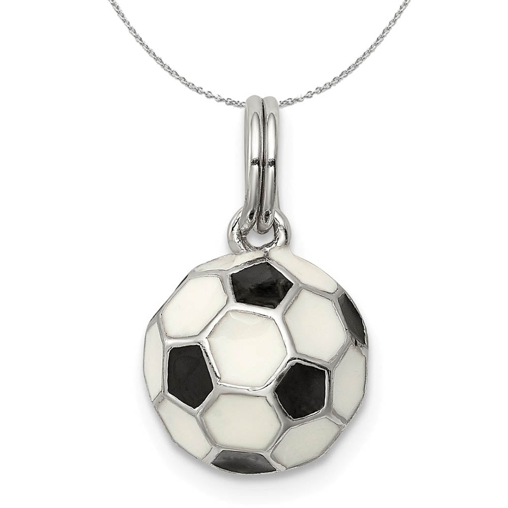Silver, Enameled Black and White Soccer Ball Charm, 10mm Necklace, Item N15884 by The Black Bow Jewelry Co.