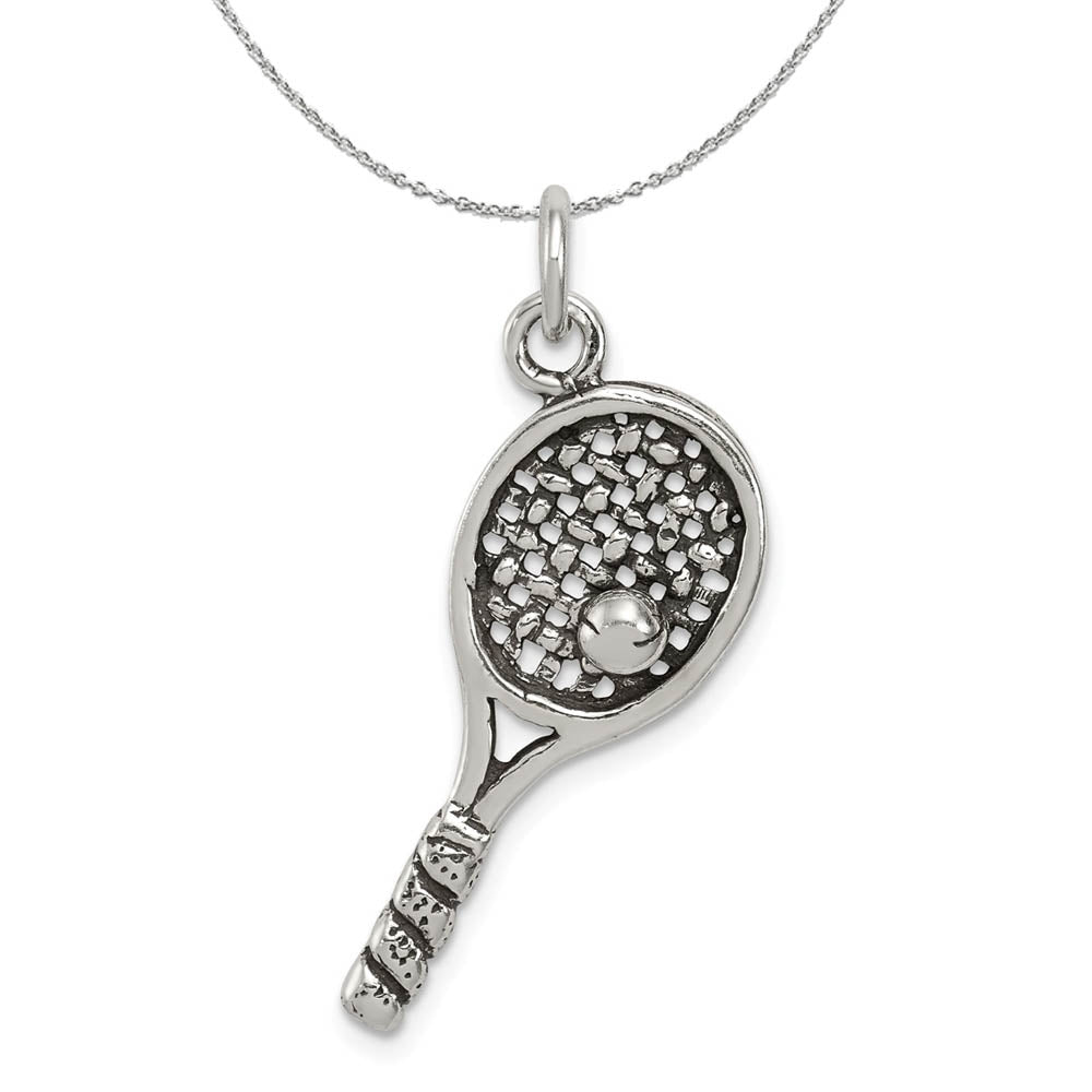 Sterling Silver Antiqued Tennis Racquet and Ball Necklace, Item N15888 by The Black Bow Jewelry Co.