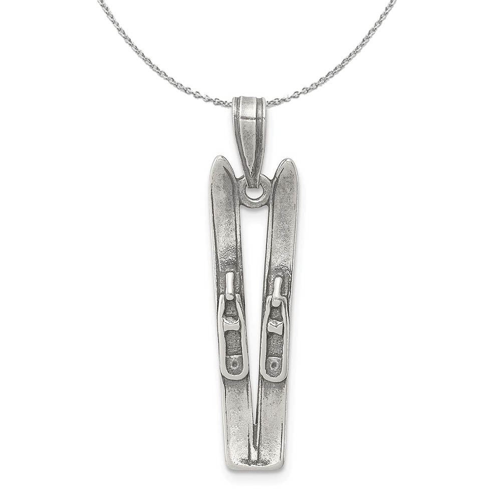 Sterling Silver Antiqued 3D Pair of Snow Skis Necklace, Item N15890 by The Black Bow Jewelry Co.