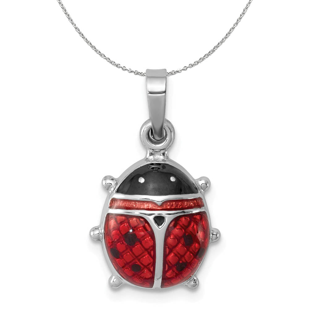 Sterling Silver and Enameled 3D Red Ladybug 15mm (9/16 inch) Necklace, Item N15893 by The Black Bow Jewelry Co.