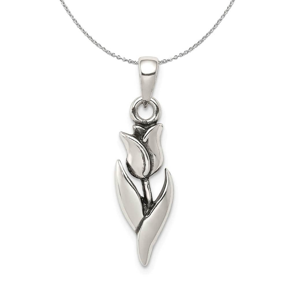 Sterling Silver 2D Antiqued Tulip Necklace - Black Bow Jewelry Company