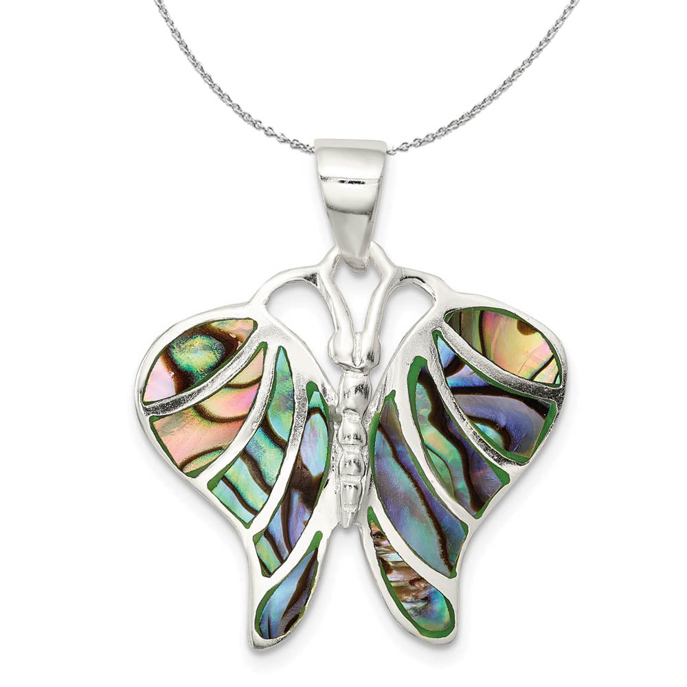 Sterling Silver and Abalone Butterfly 25mm Necklace, Item N15910 by The Black Bow Jewelry Co.