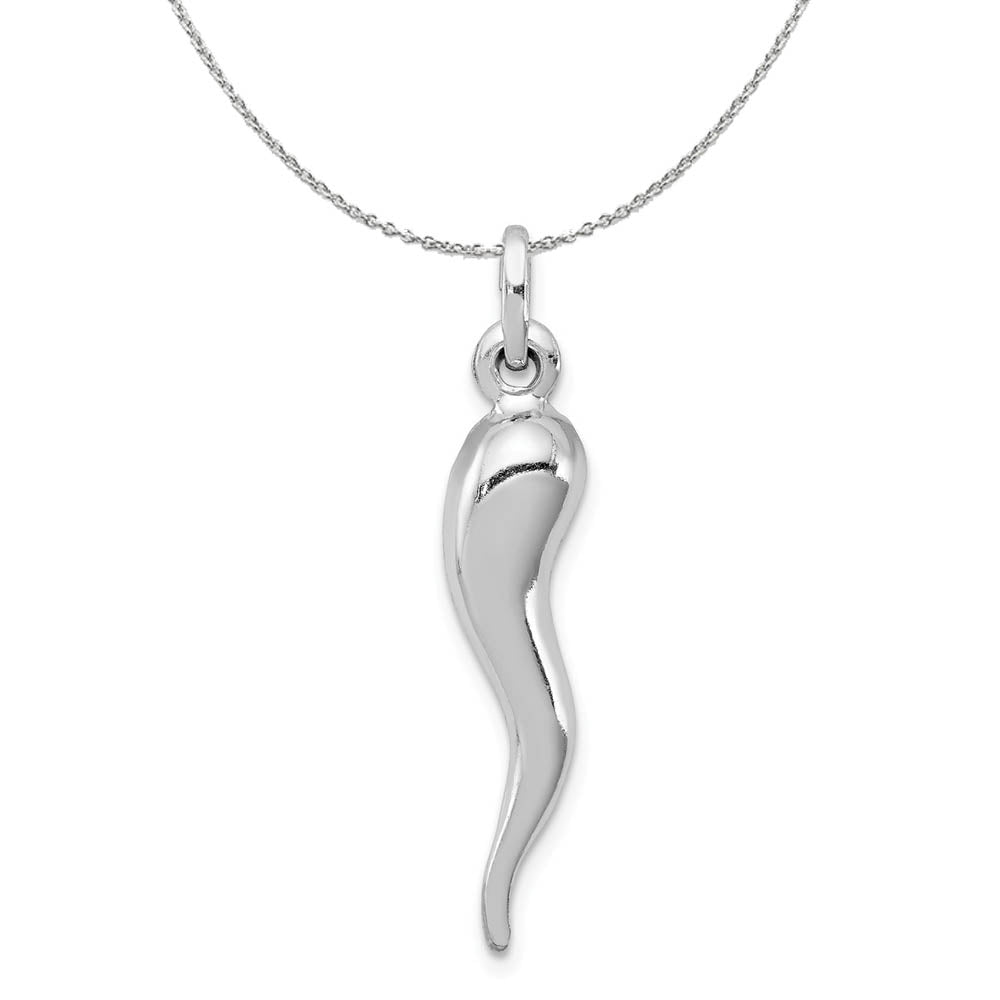 Rhodium Plated Sterling Silver Large 3D Italian Horn 7 x 35mm Necklace, Item N15915 by The Black Bow Jewelry Co.