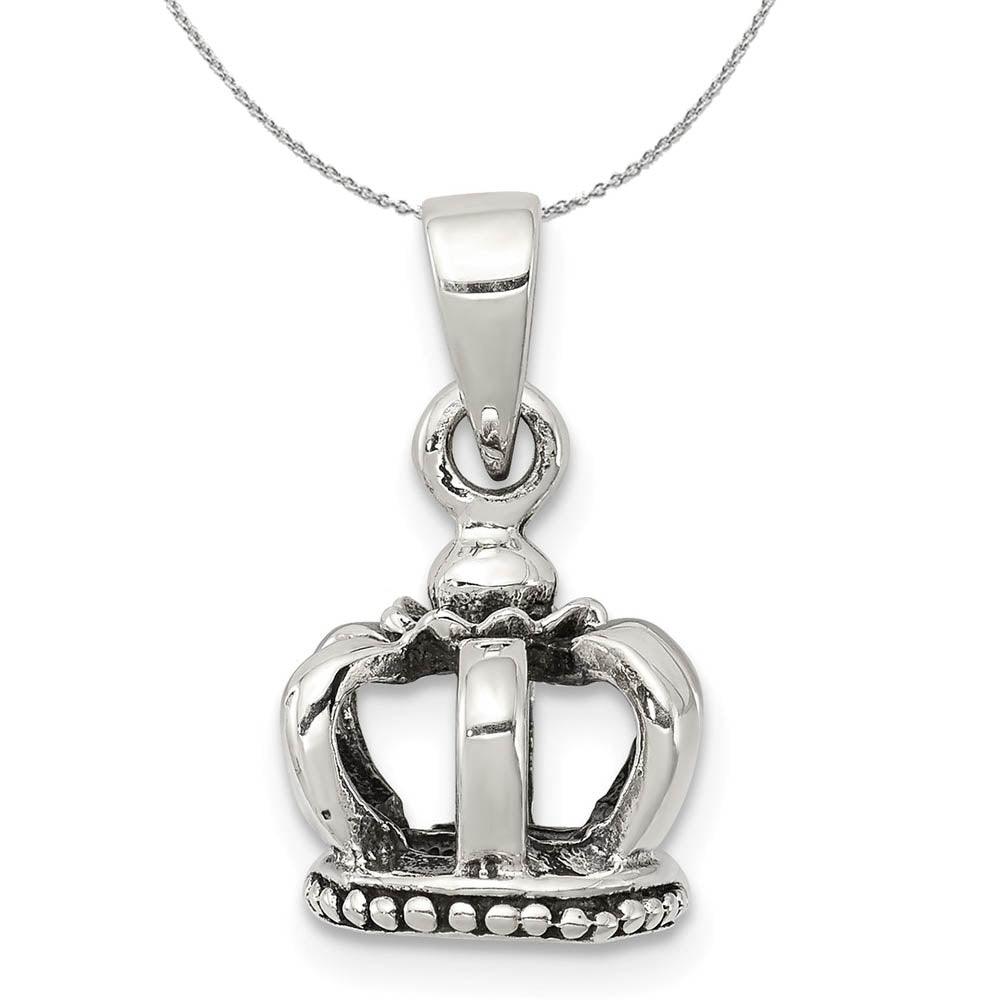 Sterling Silver 10mm Antiqued 3D Crown Necklace, Item N15917 by The Black Bow Jewelry Co.