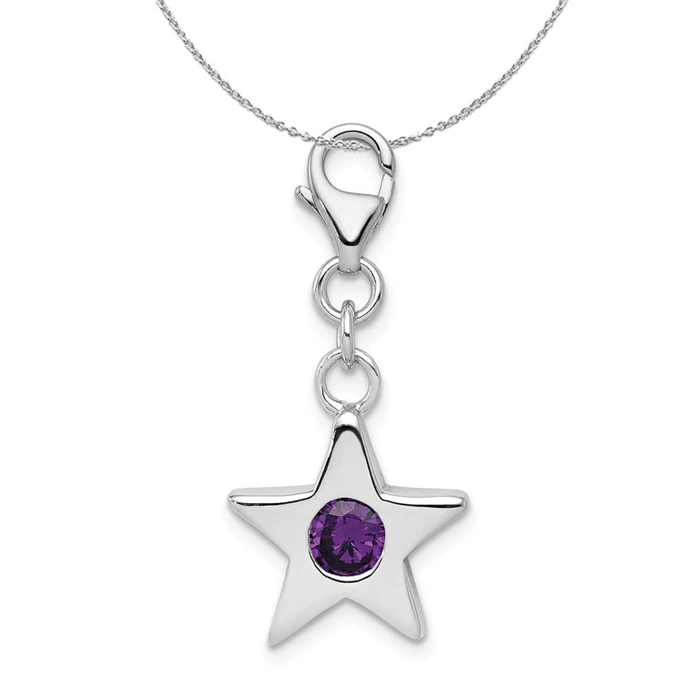 Silver February CZ Birthstone 13mm Star Clip-on Charm Necklace, Item N15923 by The Black Bow Jewelry Co.