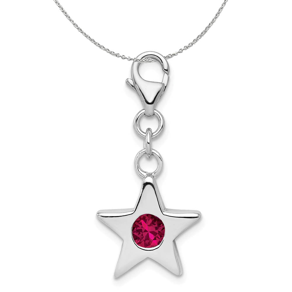 Sterling Silver July CZ Birthstone 13mm Star Clip-on Charm Necklace, Item N15928 by The Black Bow Jewelry Co.