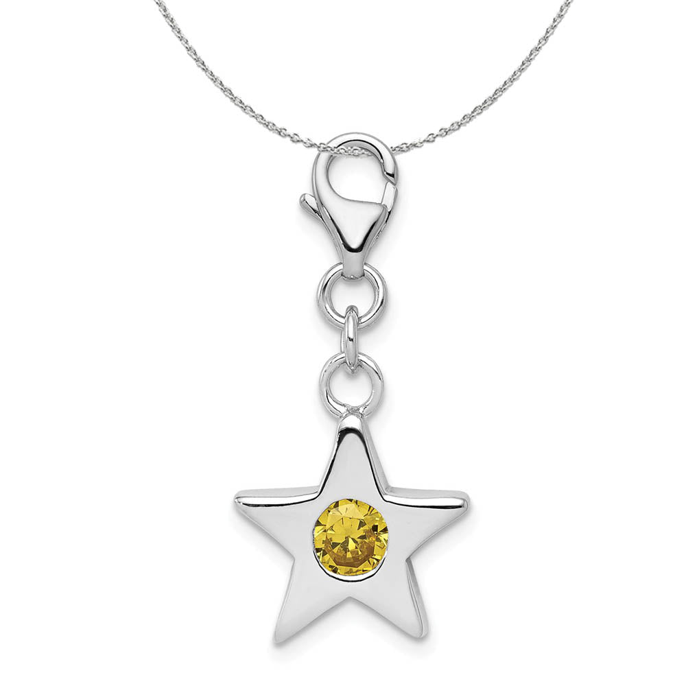 Silver November CZ Birthstone 13mm Star Clip-on Charm Necklace, Item N15932 by The Black Bow Jewelry Co.