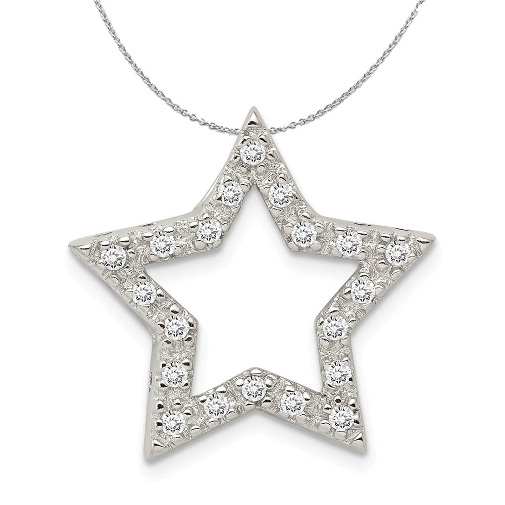 Sterling Silver and Cubic Zirconia Outlined Star Slide 22mm Necklace, Item N15934 by The Black Bow Jewelry Co.