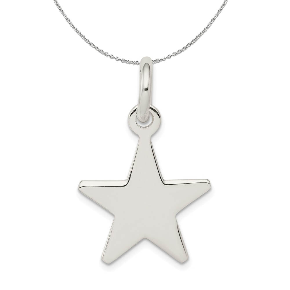 Sterling Silver 20mm Polished Flat Star Necklace Black Bow