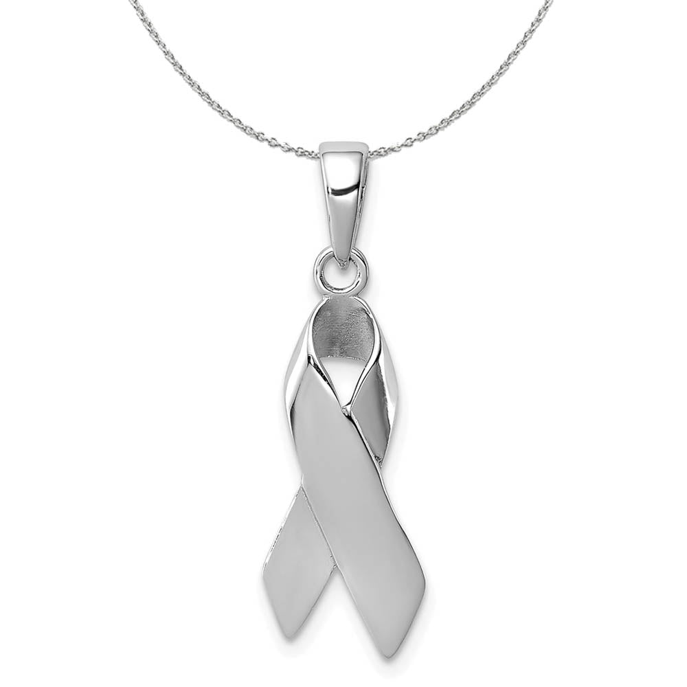 Sterling Silver Polished Cancer Awareness Ribbon Necklace, Item N15947 by The Black Bow Jewelry Co.