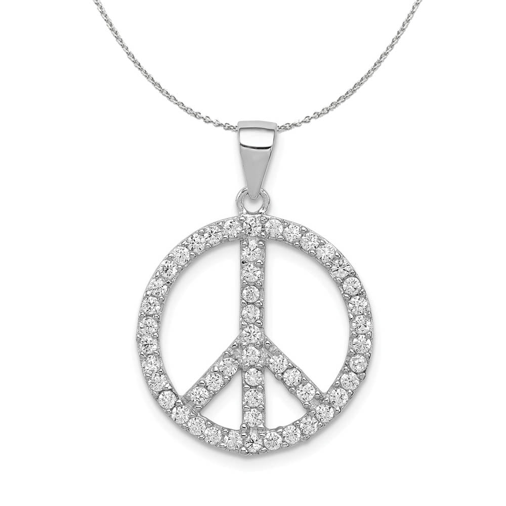 peace様確認用 Sterling Silver and Cubic Zirconia Peace Sign 19mm Necklace