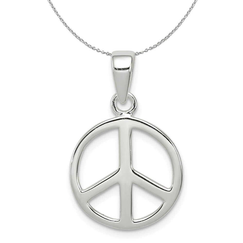 Sterling Silver 16mm Polished Peace Symbol Necklace, Item N15951 by The Black Bow Jewelry Co.