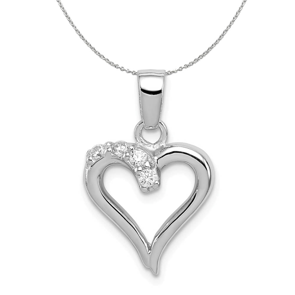 Sterling Silver and Cubic Zirconia 15mm Open Heart Necklace, Item N15958 by The Black Bow Jewelry Co.