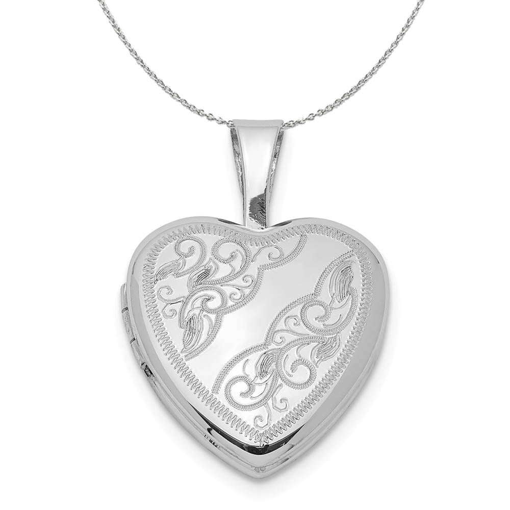 Sterling Silver 12mm Swirl Etched Heart Locket Necklace, Item N15972 by The Black Bow Jewelry Co.