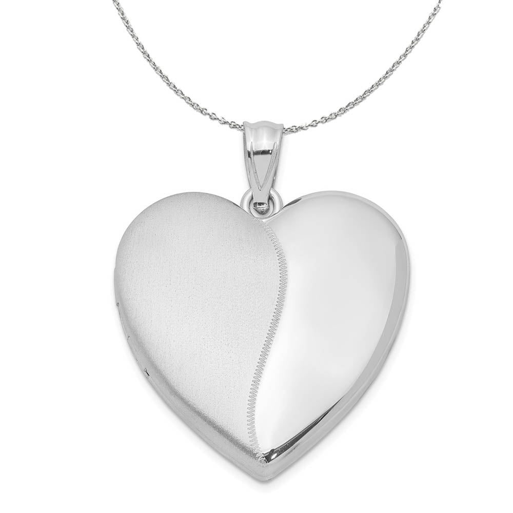 Silver 24mm Contrasting Satin and Polished Heart Locket Necklace, Item N15978 by The Black Bow Jewelry Co.