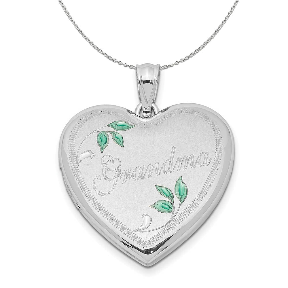 Sterling Silver and Enamel 24mm Grandma Heart Locket Necklace, Item N15986 by The Black Bow Jewelry Co.