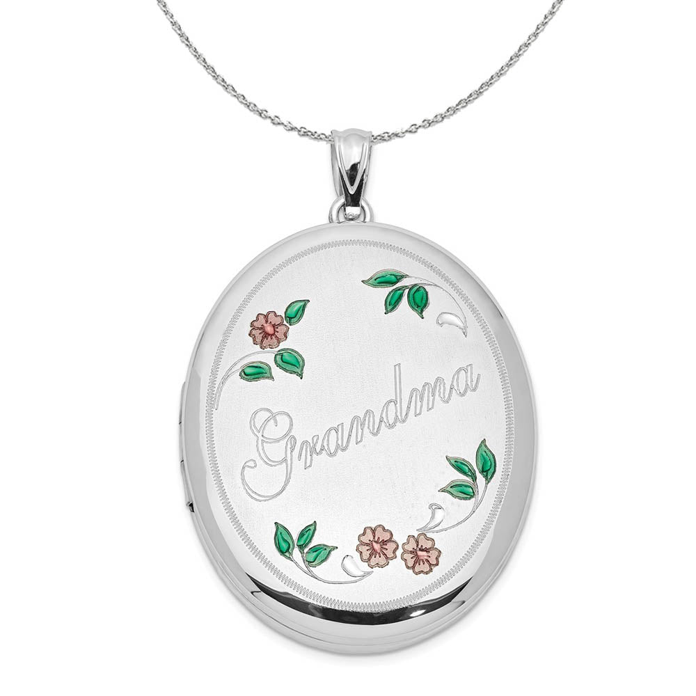 Sterling Silver and Enamel 34mm Grandma Oval Locket Necklace, Item N15989 by The Black Bow Jewelry Co.