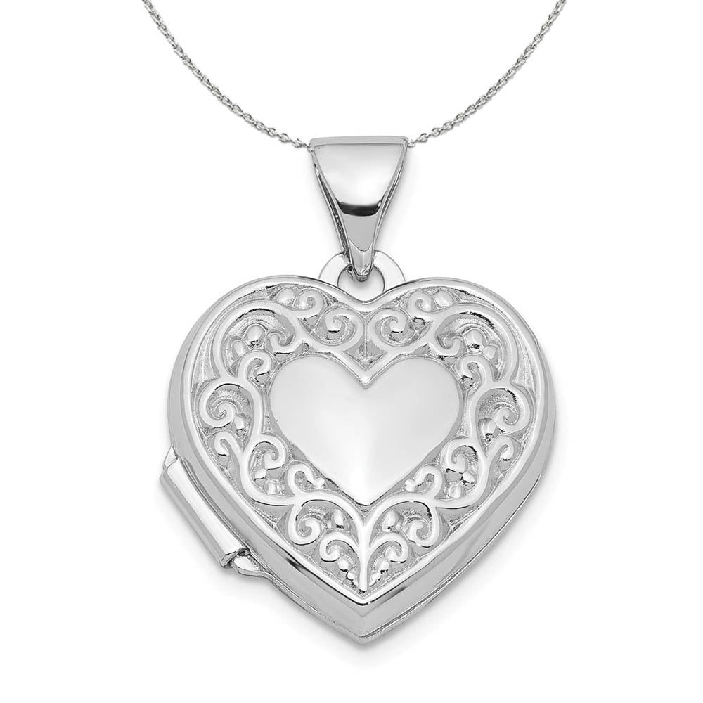 Sterling Silver 15mm Scroll Heart Locket Necklace, Item N16006 by The Black Bow Jewelry Co.