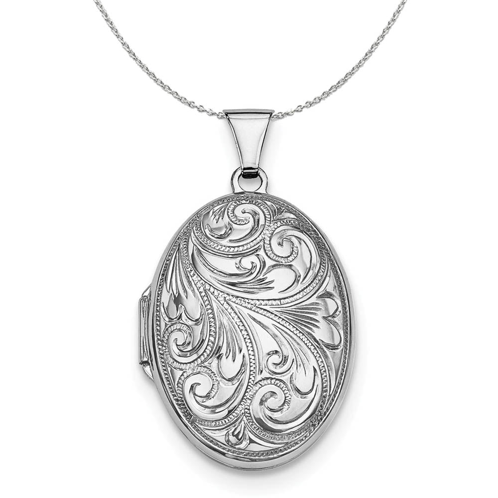 Sterling Silver 26mm Reversible Scroll Oval Locket Necklace, Item N16012 by The Black Bow Jewelry Co.