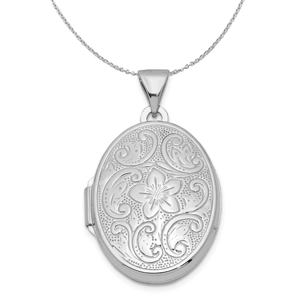 Sterling Silver 20mm Scrolled Floral Locket Necklace, Item N16021 by The Black Bow Jewelry Co.
