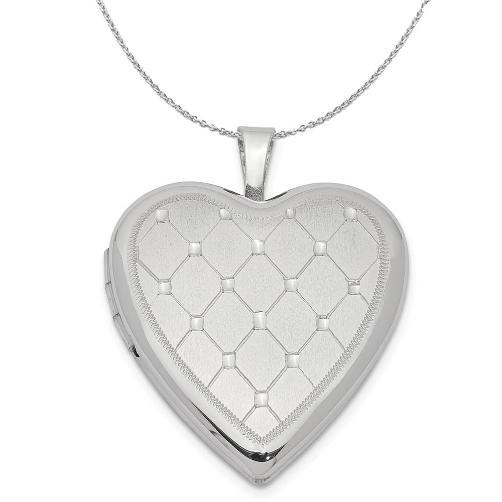 Sterling Silver 20mm Quilt Design Heart Locket Necklace, Item N16029 by The Black Bow Jewelry Co.