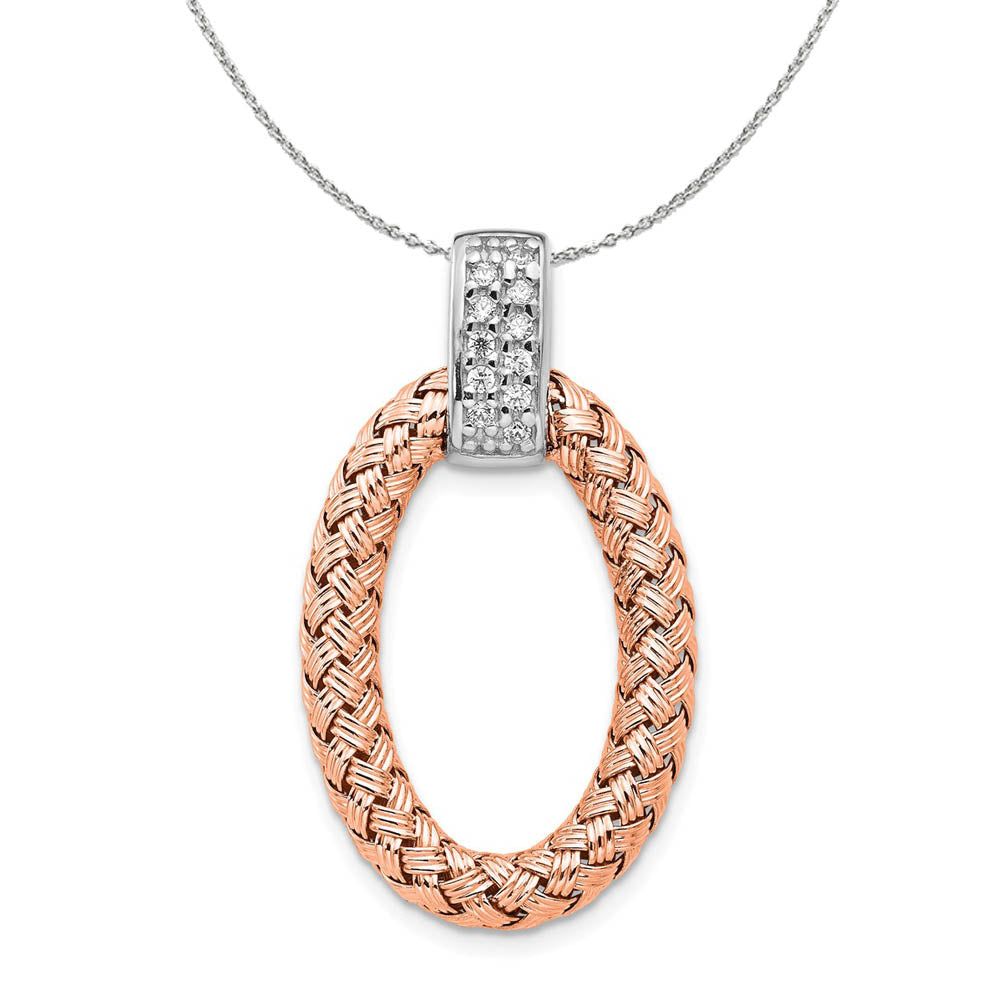 Rose Gold Tone Plated Silver & CZ Braided Oval 17 x 30mm Necklace, Item N16182 by The Black Bow Jewelry Co.