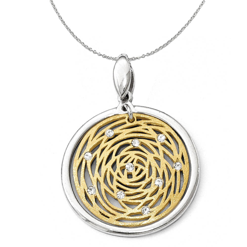 Sterling Silver Gold Tone and CZ Round Web Design 26 x 35mm Necklace, Item N16204 by The Black Bow Jewelry Co.